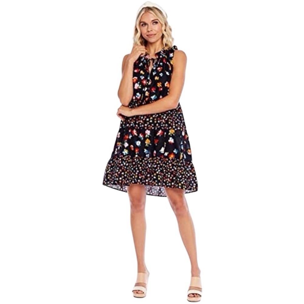 Mud Pie Black Floral Ruffle Sleeveless Tiered Sundress Women’s Size Small NEW